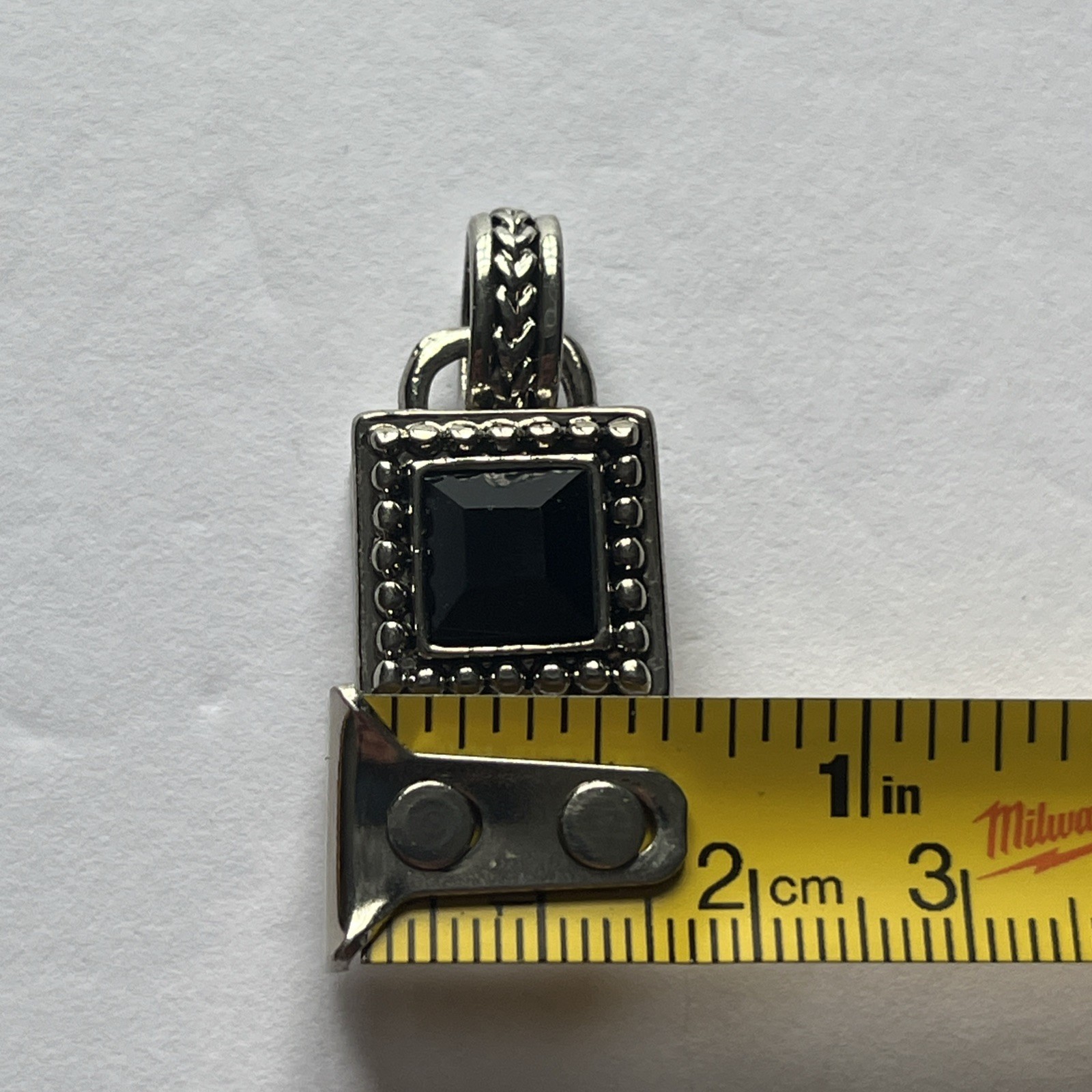 Beautiful Black Onyx Square Silver Pendant Detailed Design