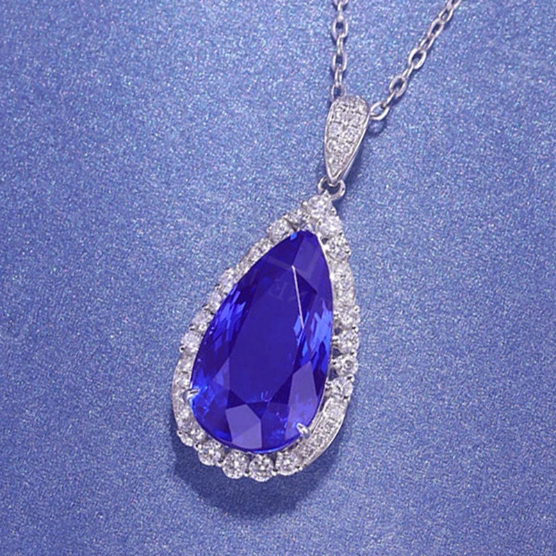 5.00Ct Pear Cut Natural Blue Tanzanite & Diamond 14K White Gold Luxury Pendant