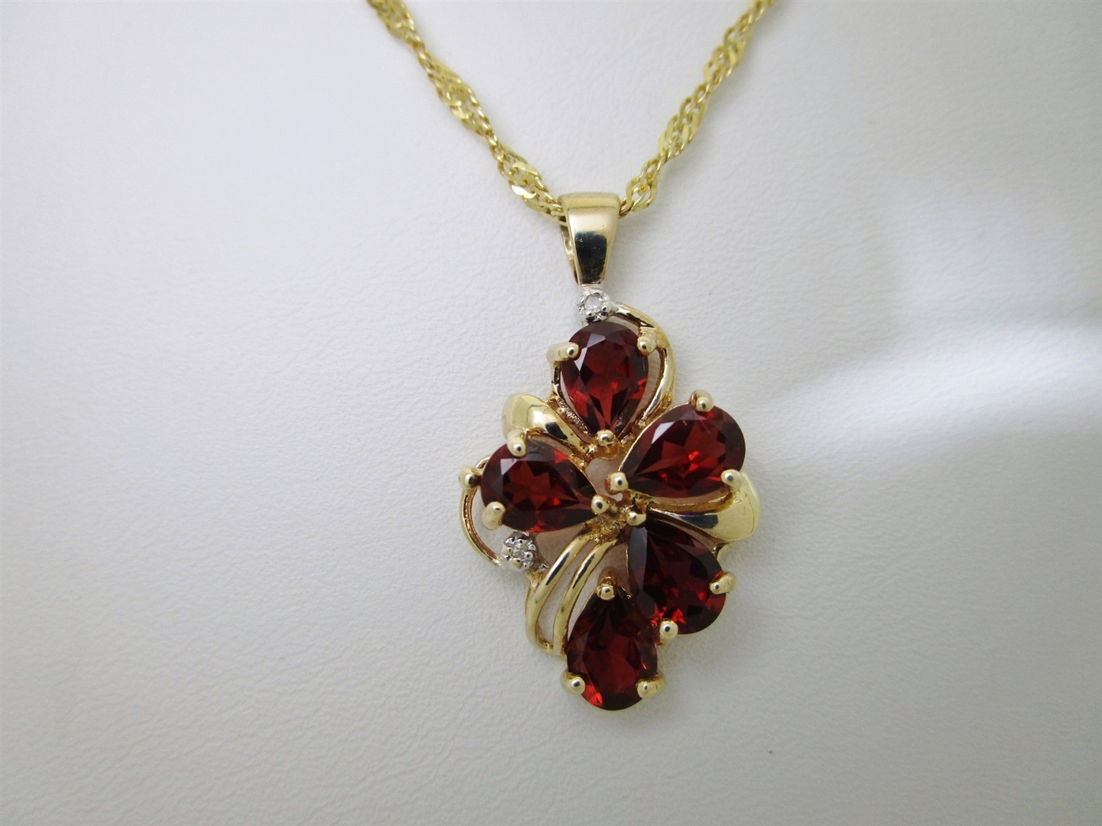 Garnet Diamond Necklace Red Garnets 10K Solid Gold January Birthstone 20″ N273