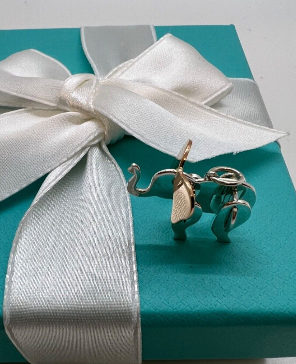 Tiffany & Co. Save the Wild Elephant Charm in Sterl Silver/ 18 K R Gold Italy