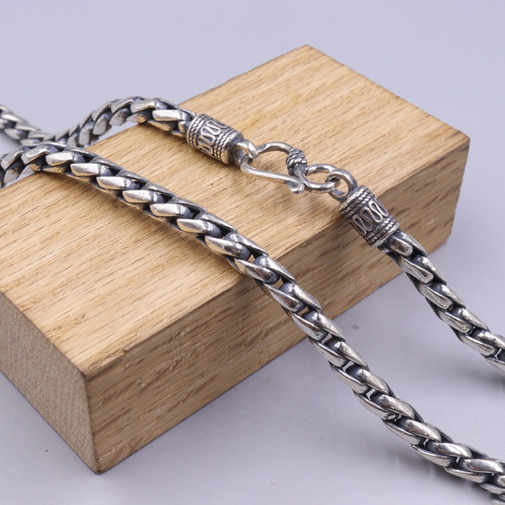 Pure S925 Sterling Silver Chain Men 5mm Unique Wheat Link Necklace 56-57g 21.6in