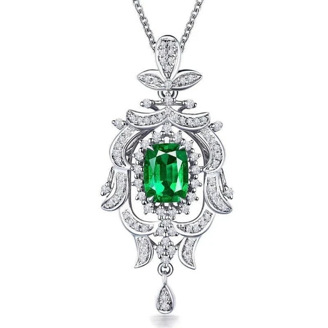 Lab Created Emerald 2.30Ct Oval Cut Elegant Halo Pendant 14K White Gold Plated