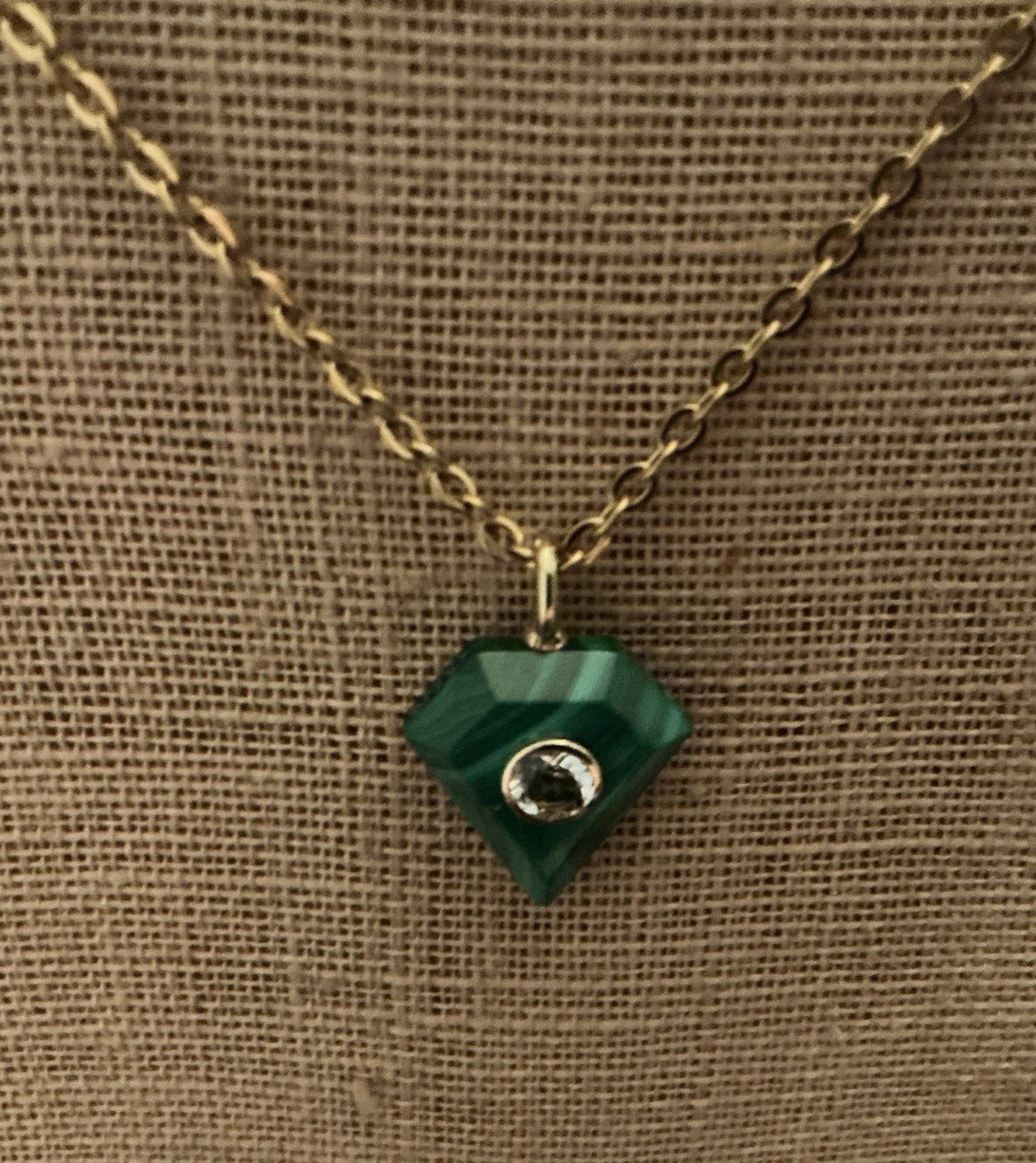 NEW Artisan Handmade GP Sterling Shield Malachite Bezel Topaz Stainless Necklace