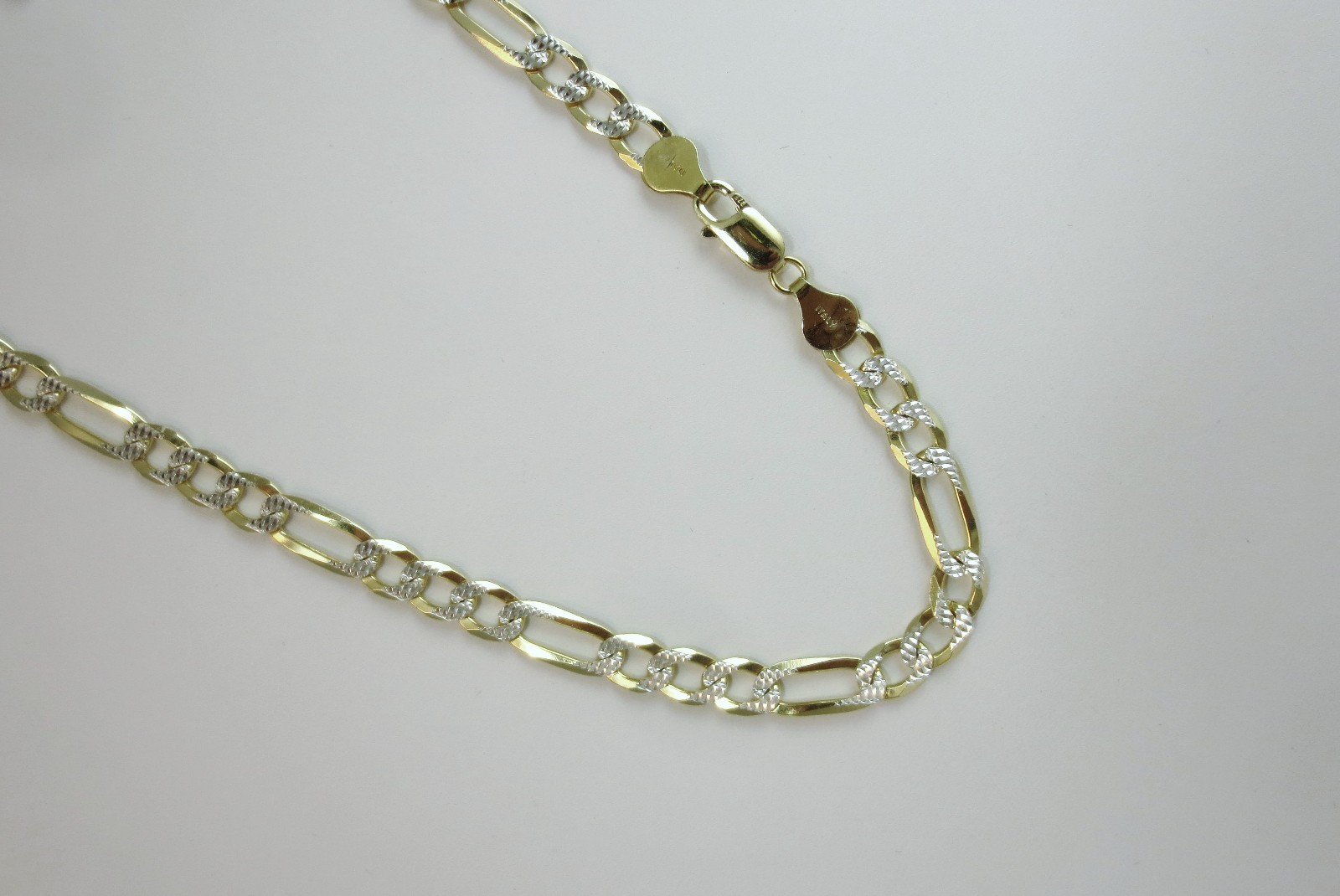 7mm Figaro Pave Chain. Vermeil Gold over Sterling Silver 2 ton, 20,22,24,30 Inch