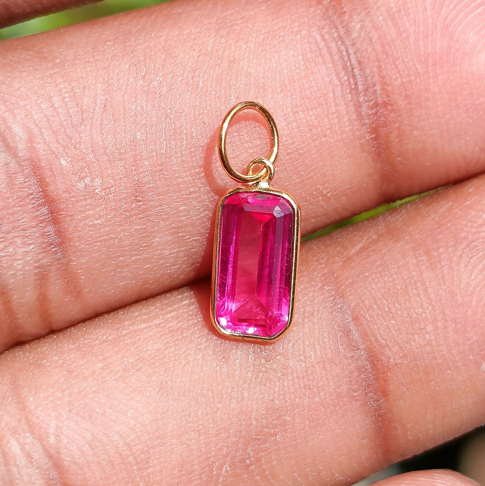 Pink Tourmaline Gold Charm Pendant 18K Solid Gold Handmade Charm Pendant Jewelry
