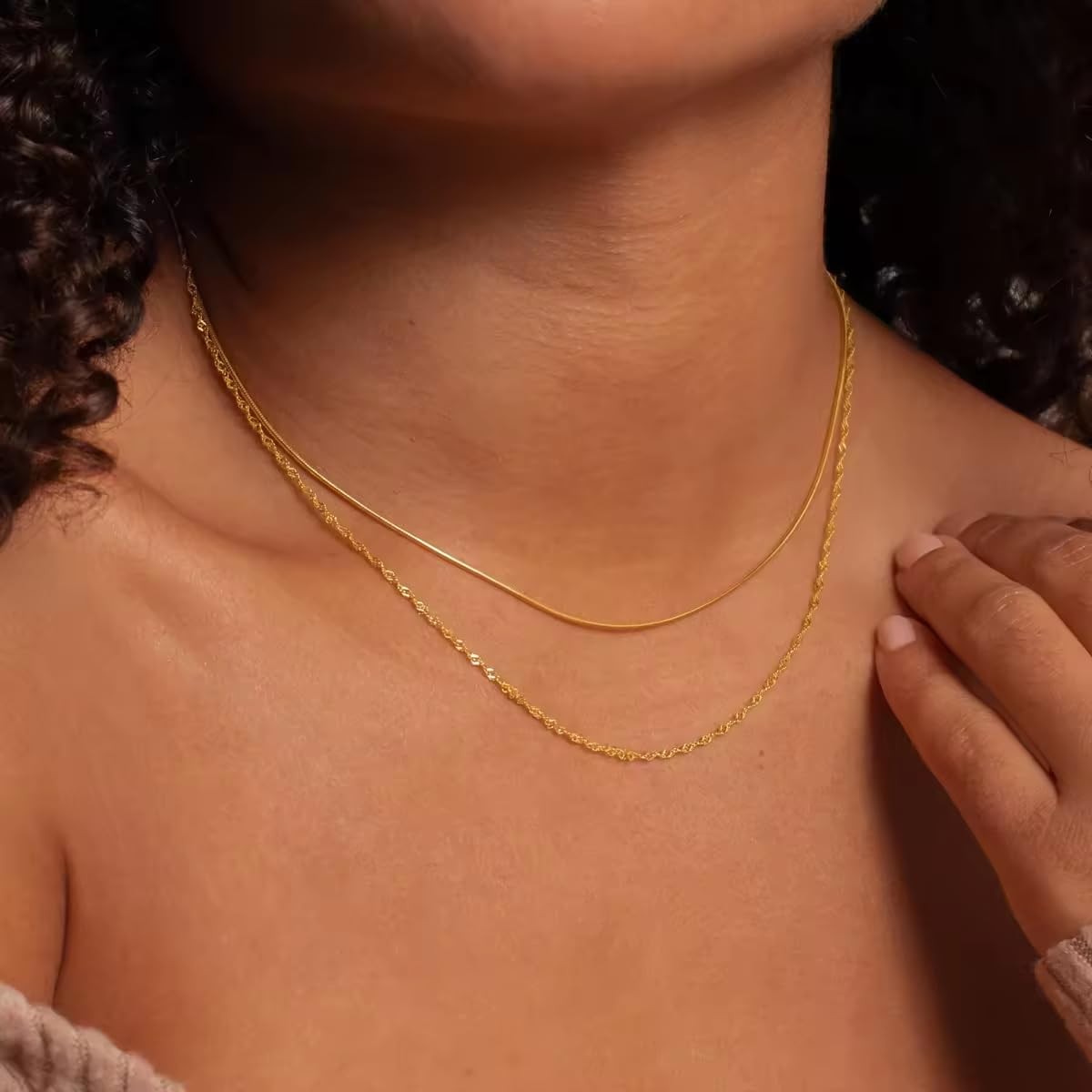 Gold Plated Thin Chain Layered Necklaces For Women Non Tarnish,Gold Plated St…