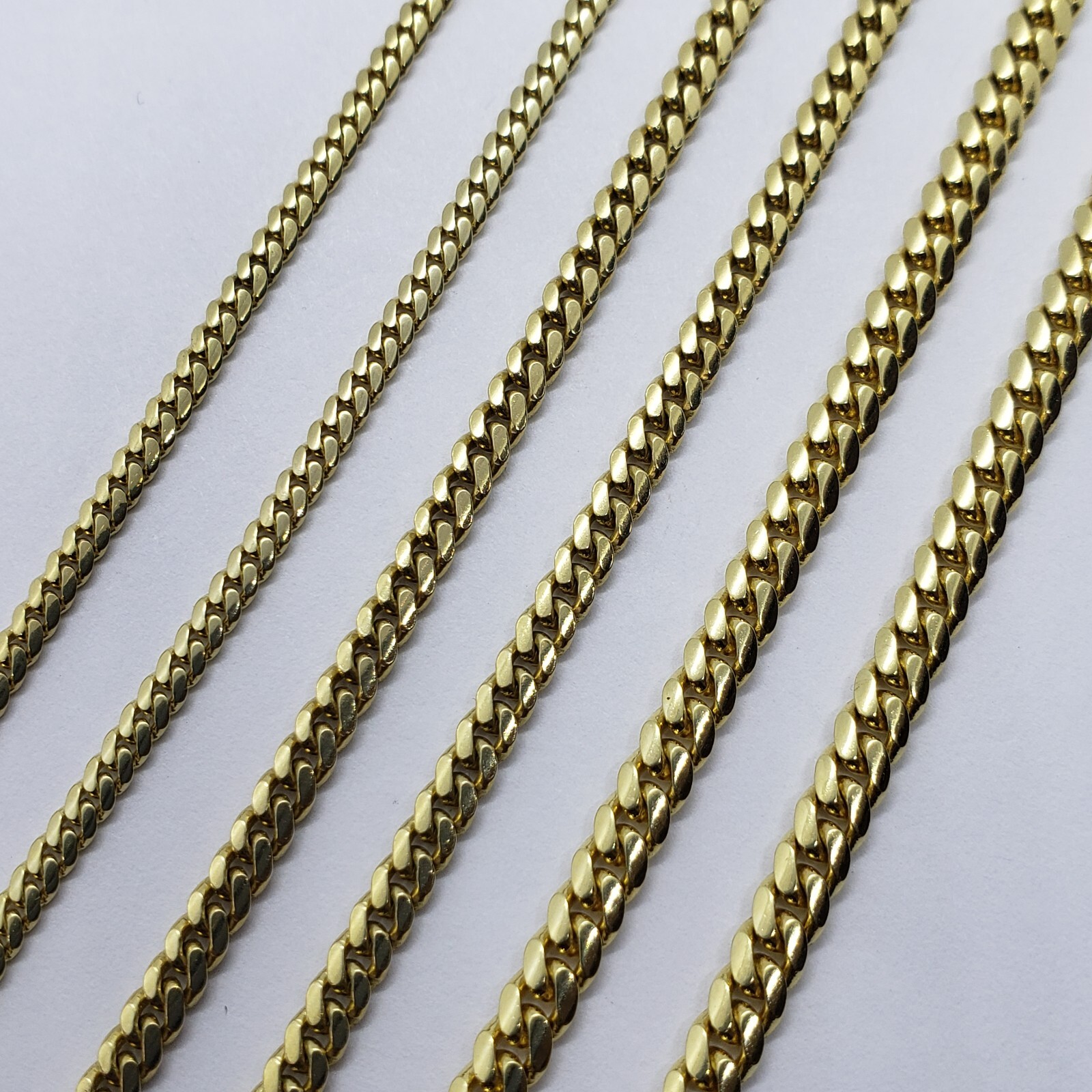 18K Solid Yellow Gold Miami Cuban Link Chain Necklace Men 2.5mm-4mm Size 18″~24″
