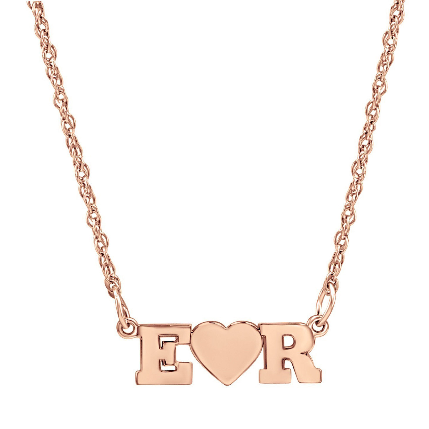 Custom Made Nameplate W Heart Necklace select any two letters in Rose Gold