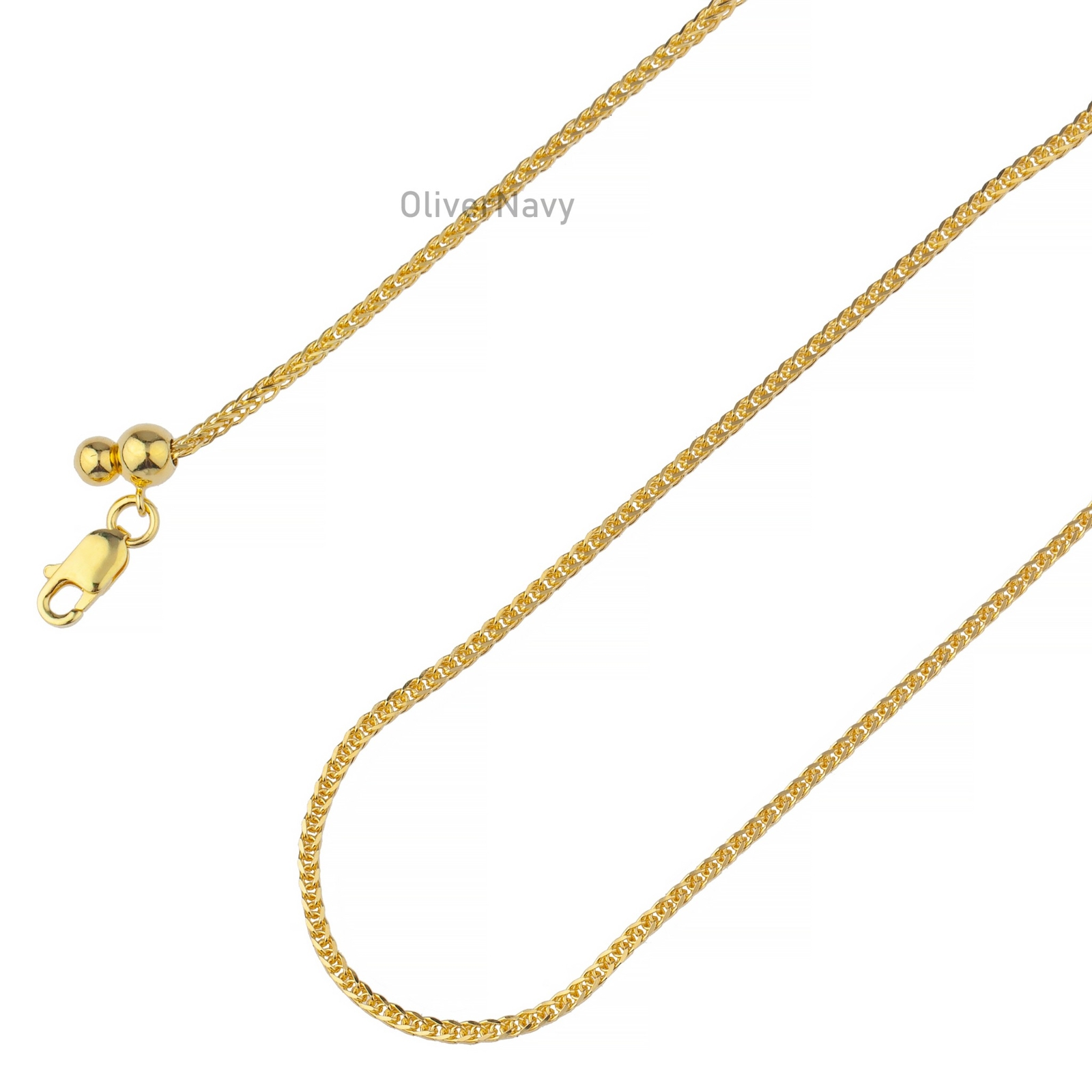 14k Gold Plated 925 Sterling Silver Adjustable 1mm Franco Chain Adjustable 24”