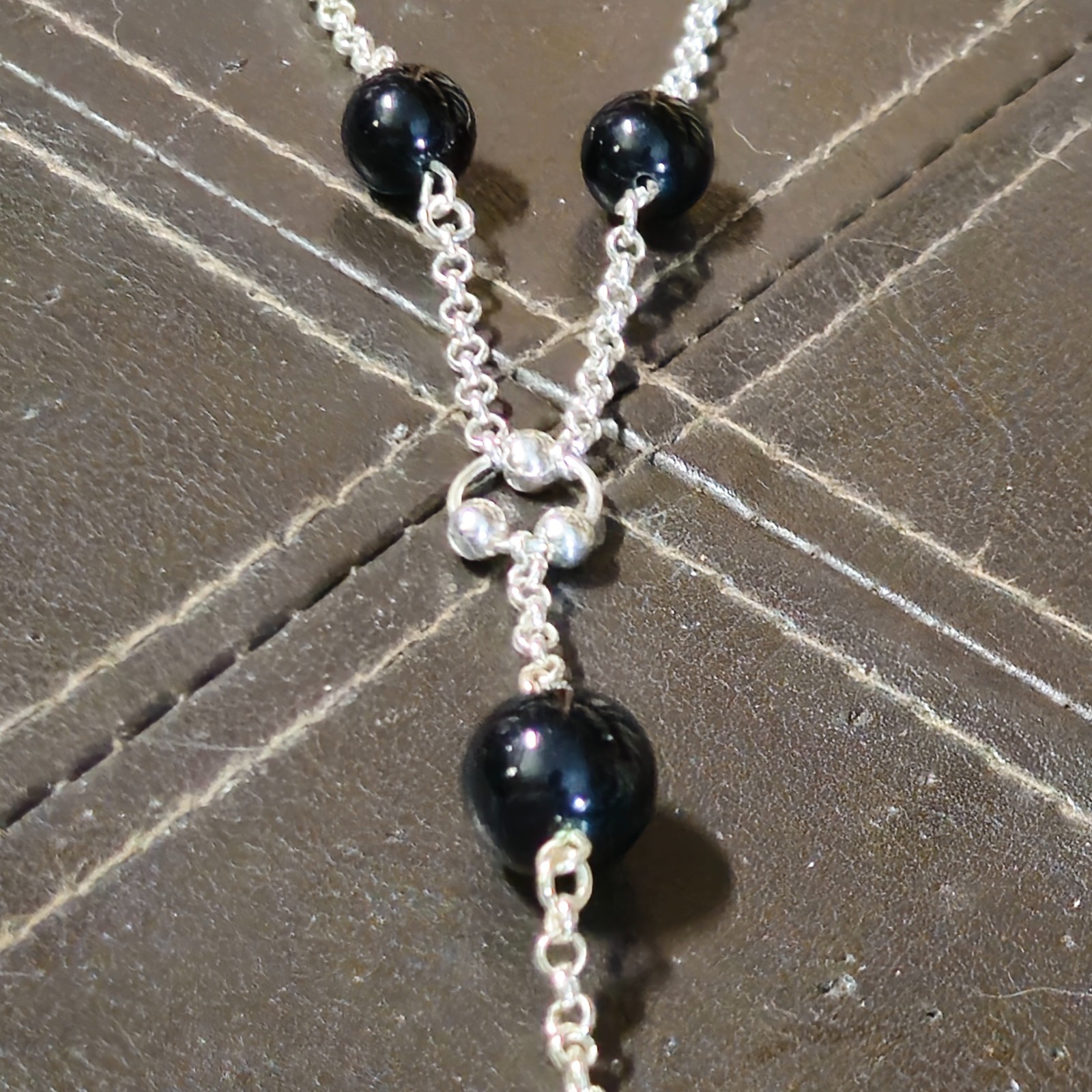FAS 925 Sterling Silver, Onyx Dangle Necklace 12″