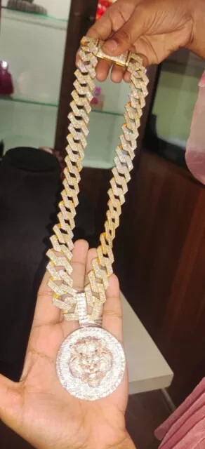 28Ct REAL MOISSANITE Men 18mm x24″ Miami Cuban Link Chain 14K Yellow Gold Plated