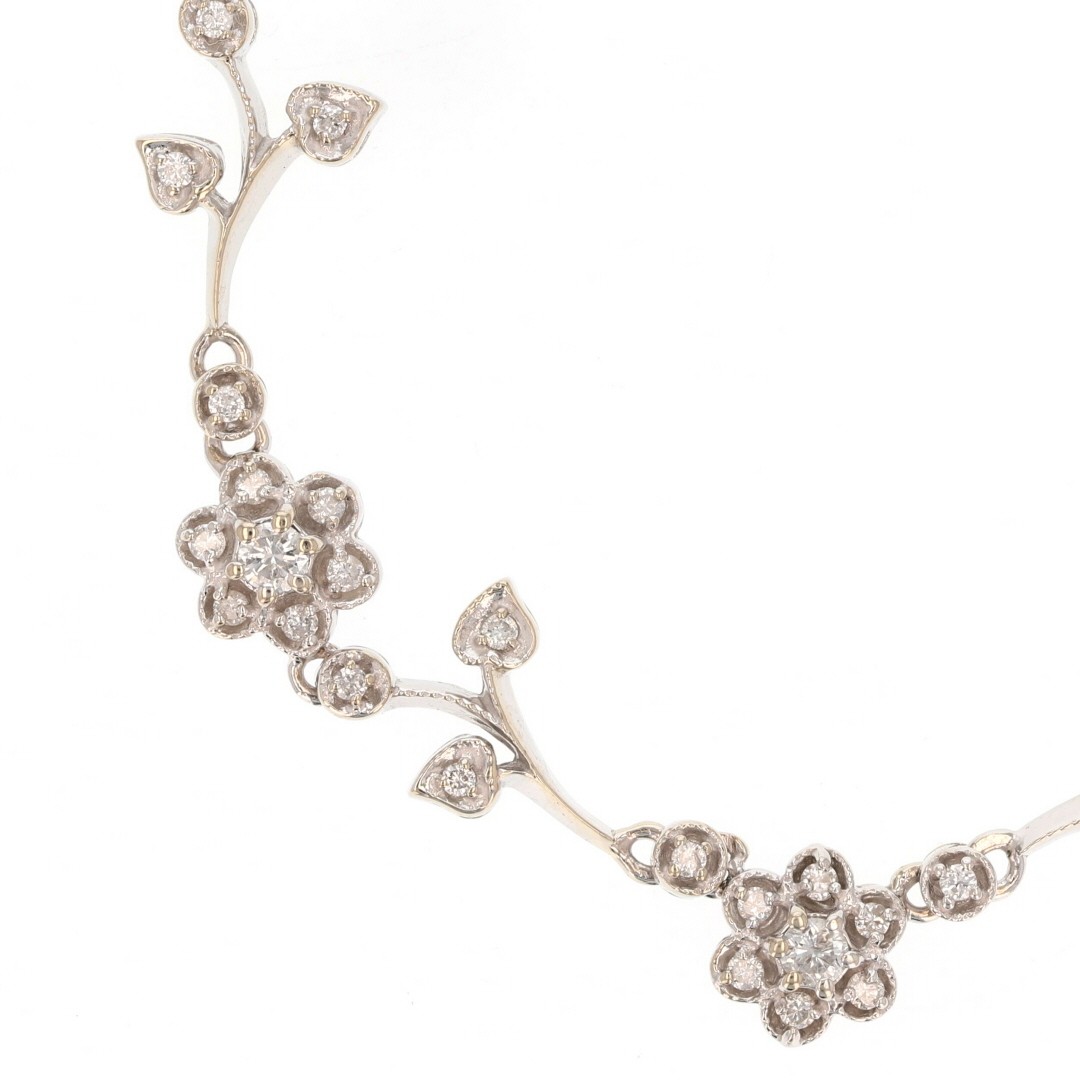 .68ctw Diamond Cluster Floral Vine Bar Link 16″ Necklace 14k White Gold 13.59g
