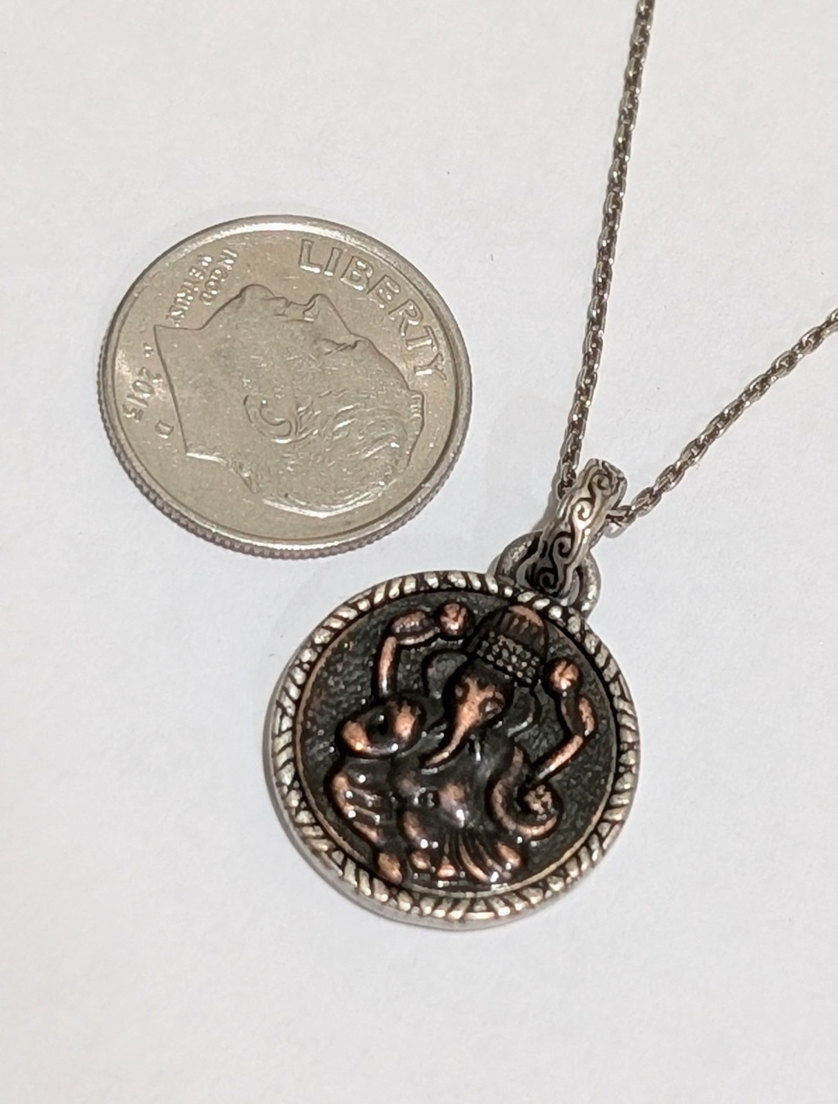 Vintage Sterling Silver Ganesha Two Tone 1″ Pendant 18″ Necklace