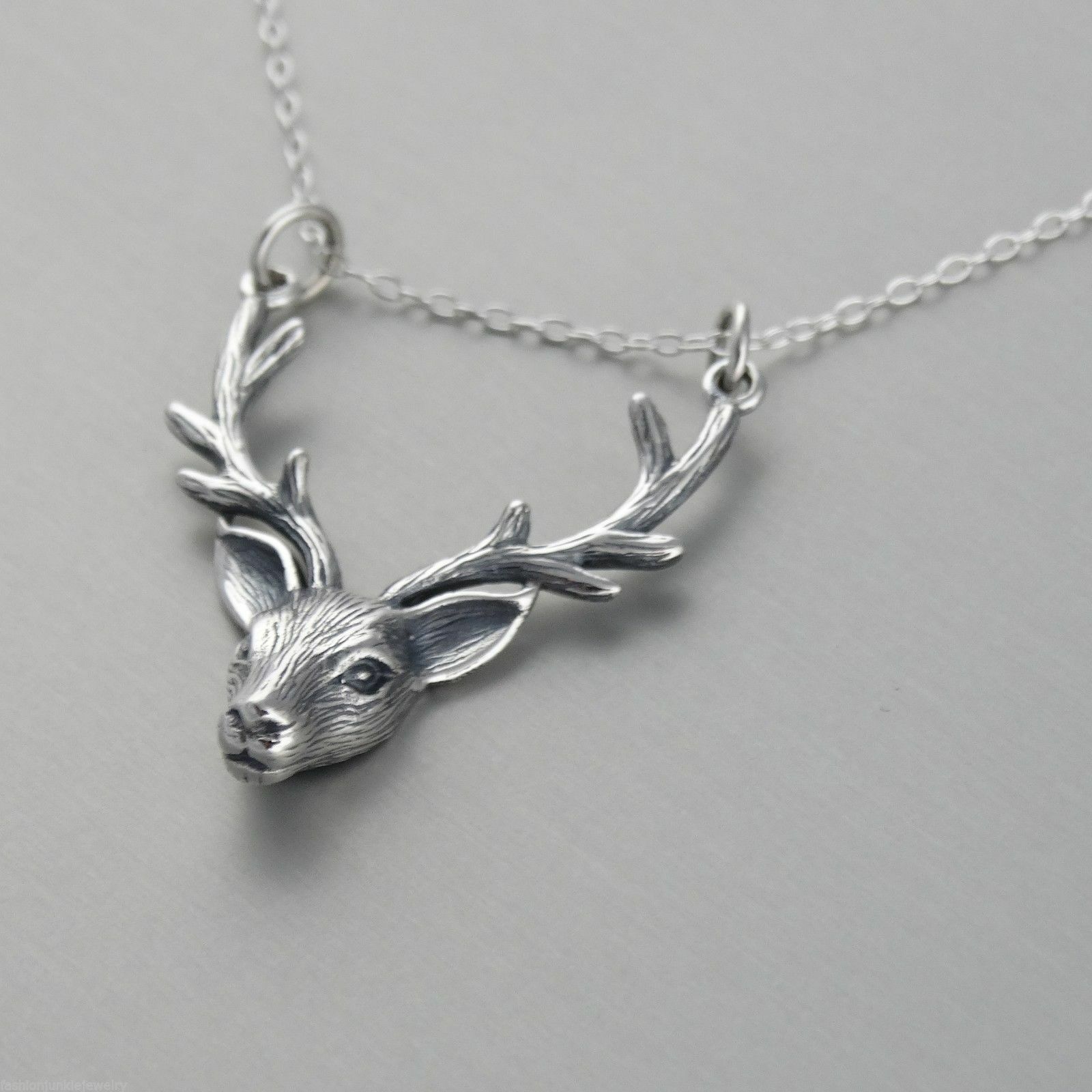 3D Stag Head Antler Necklace – 925 Sterling Silver – NEW Male Deer Elk Hunting