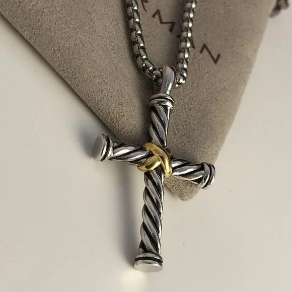 David Yurman X Cable Cross S Silver & 18K Yellow Gold Pendant Necklace