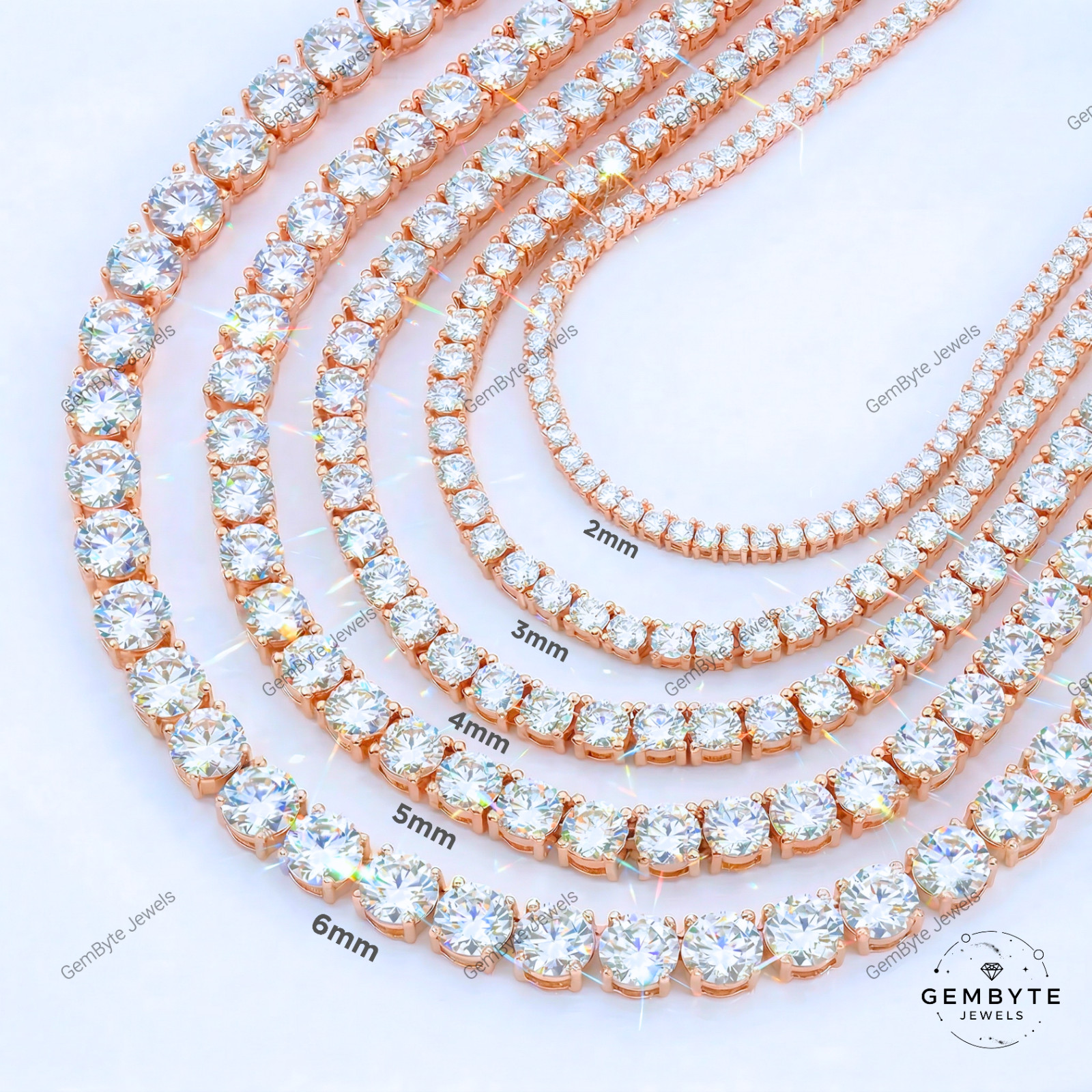 Real Moissanite Tennis Chain 925 Sterling Silver VVS D Color 2mm-6mm Mens Women