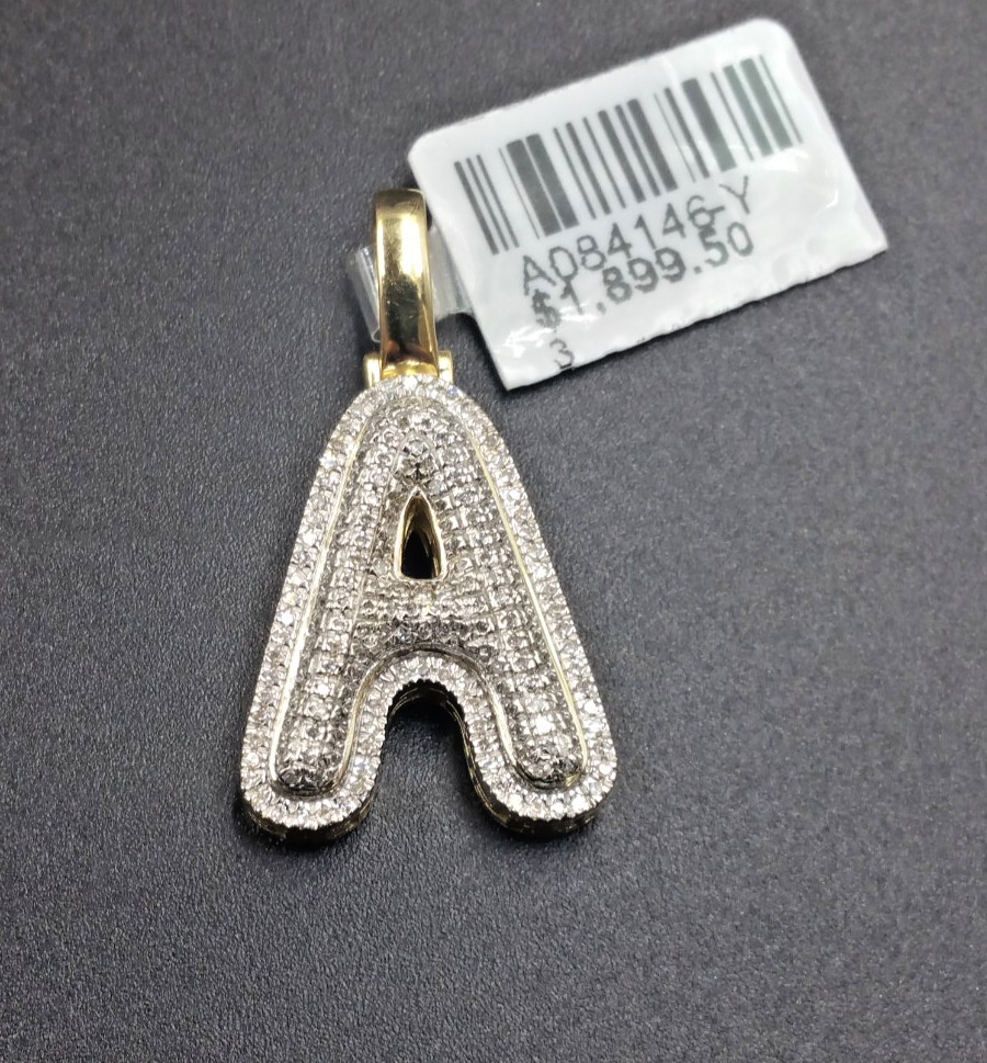 10k Yellow Gold Diamond Bubble Letter A-Z Initial Charm Pendent Real Diamond