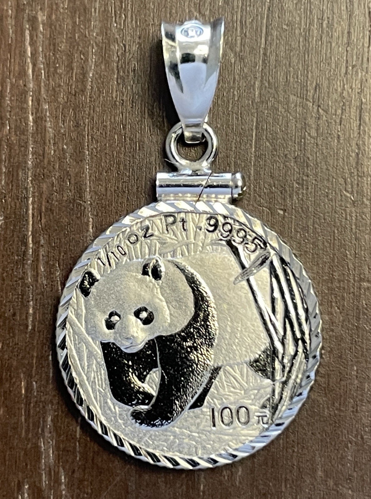 14K Solid White Gold Bezel Amulet with 1/10 Oz. Chinese Platinum Bullion Coin!