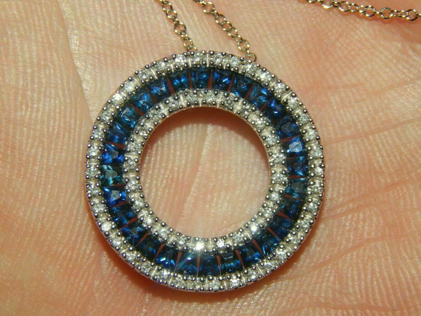 3Ct Princess Cut Blue Sapphire Round Pendant 14K White Gold Finish Free Chain