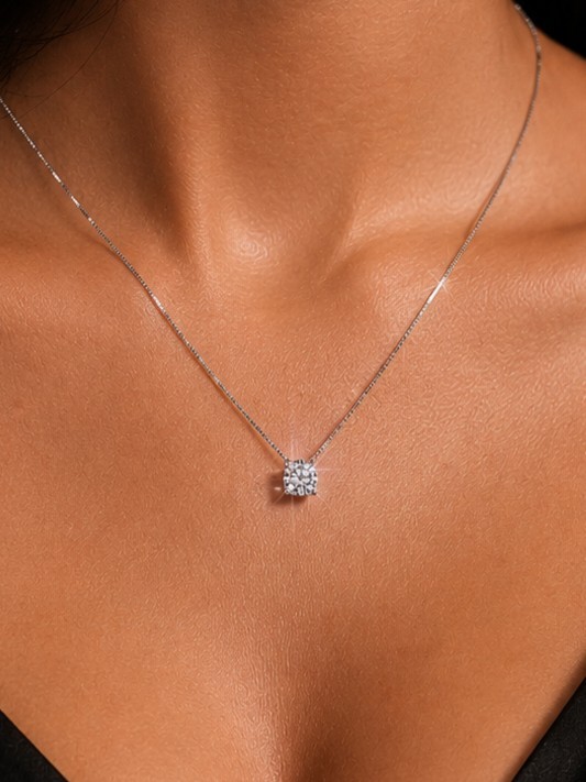 1 Ct LAB Diamond GRA Moissanite Solitaire Pendant Chain 14k White Gold Plated