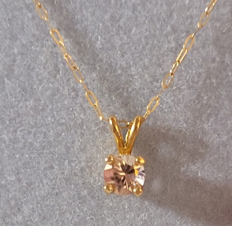 14k Yellow Gold NATURAL PINK TOURMALINE Pendant w 18″ Cable Chain Approx .24 ct