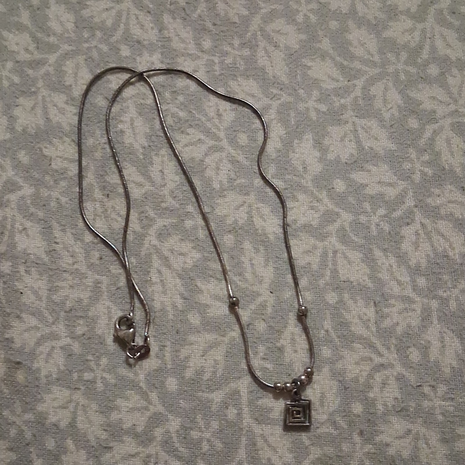 Sterling Silver Italy Snake Chain Necklace Square Geometric Charm Pendant Y2K