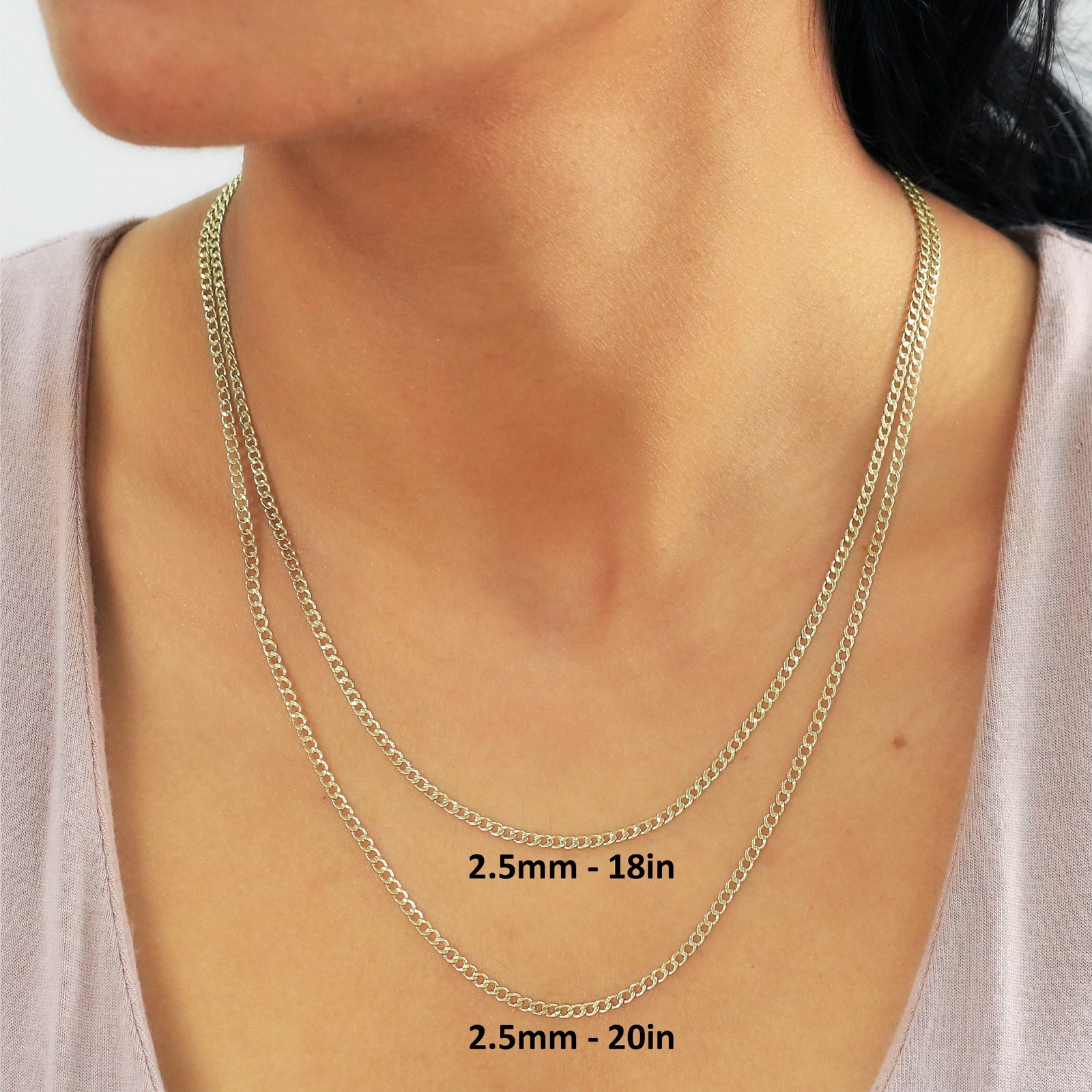 10K Yellow Gold 2.5mm Italian Cuban Curb Chain Link Necklace Mens Women 16″- 26″