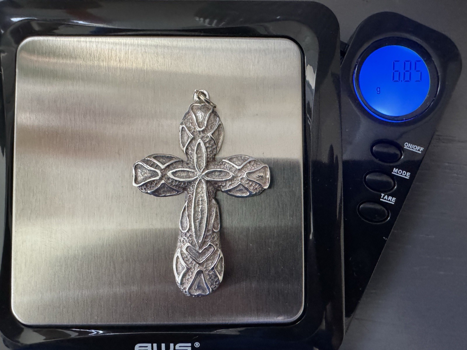 950 Platinum Large Cross Pendant 6.85g Religious Estate Jewelry 2.25” Tested