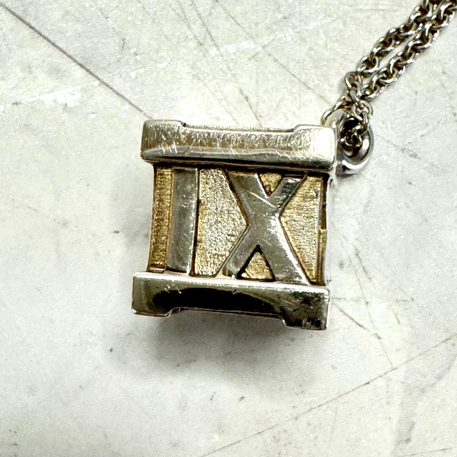 Tiffany & Co Atlas Cube Necklace Italy Sterling Silver Pendant Pouch 20g Rare