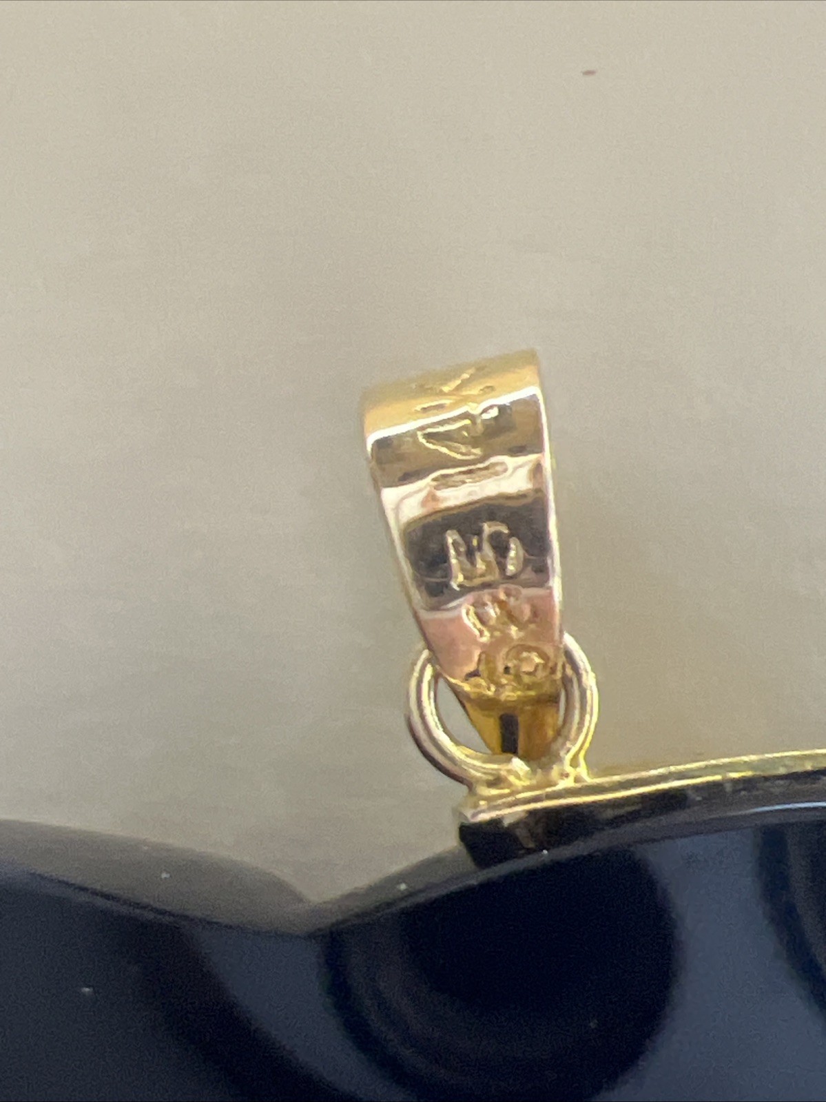 Great Extra Large Solid 14K Gold Black Onyx Elephant Pendant