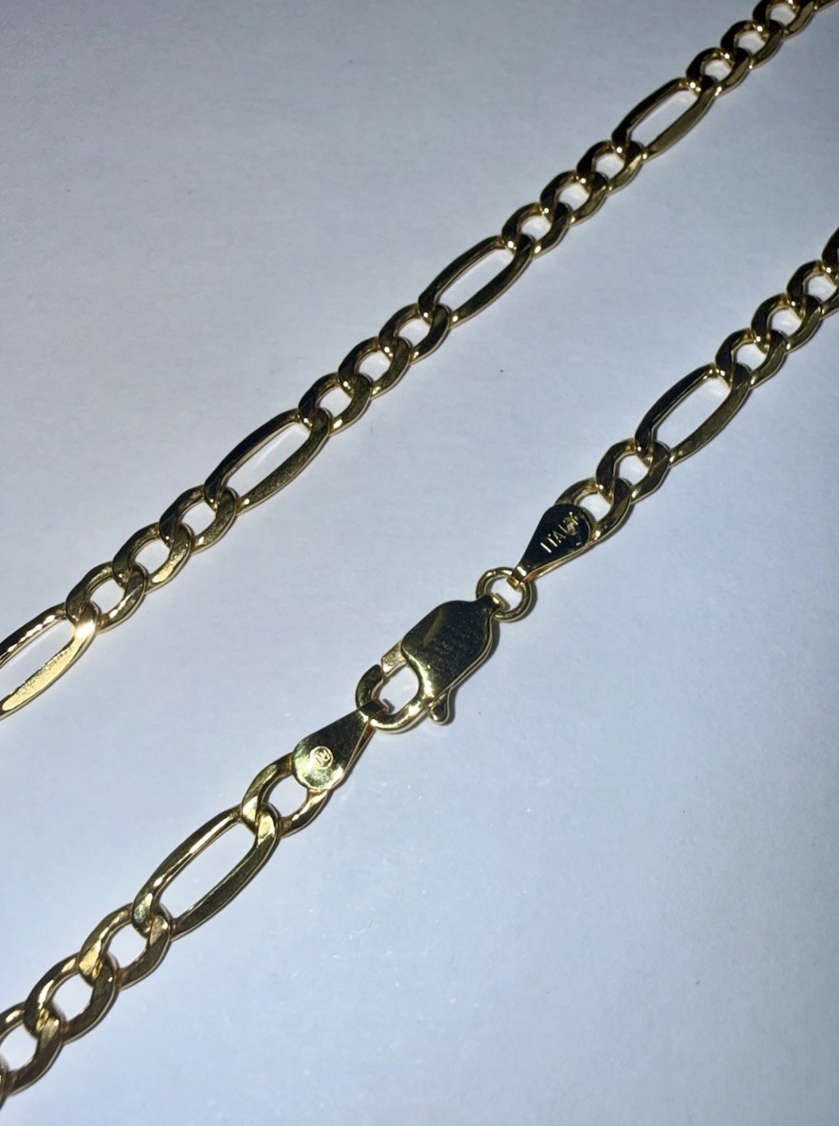 ESTATE Solid 10K Gold 3.8mm Figaro Semi-Hollow Chain Necklace 22”