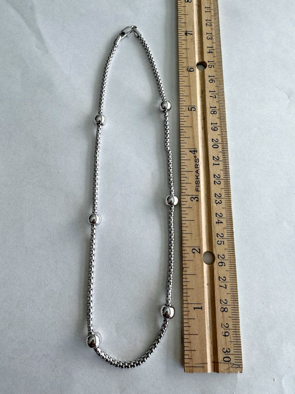 18K White Gold Popcorn Chain Necklace Ball Station 14in 750 10.13g READ