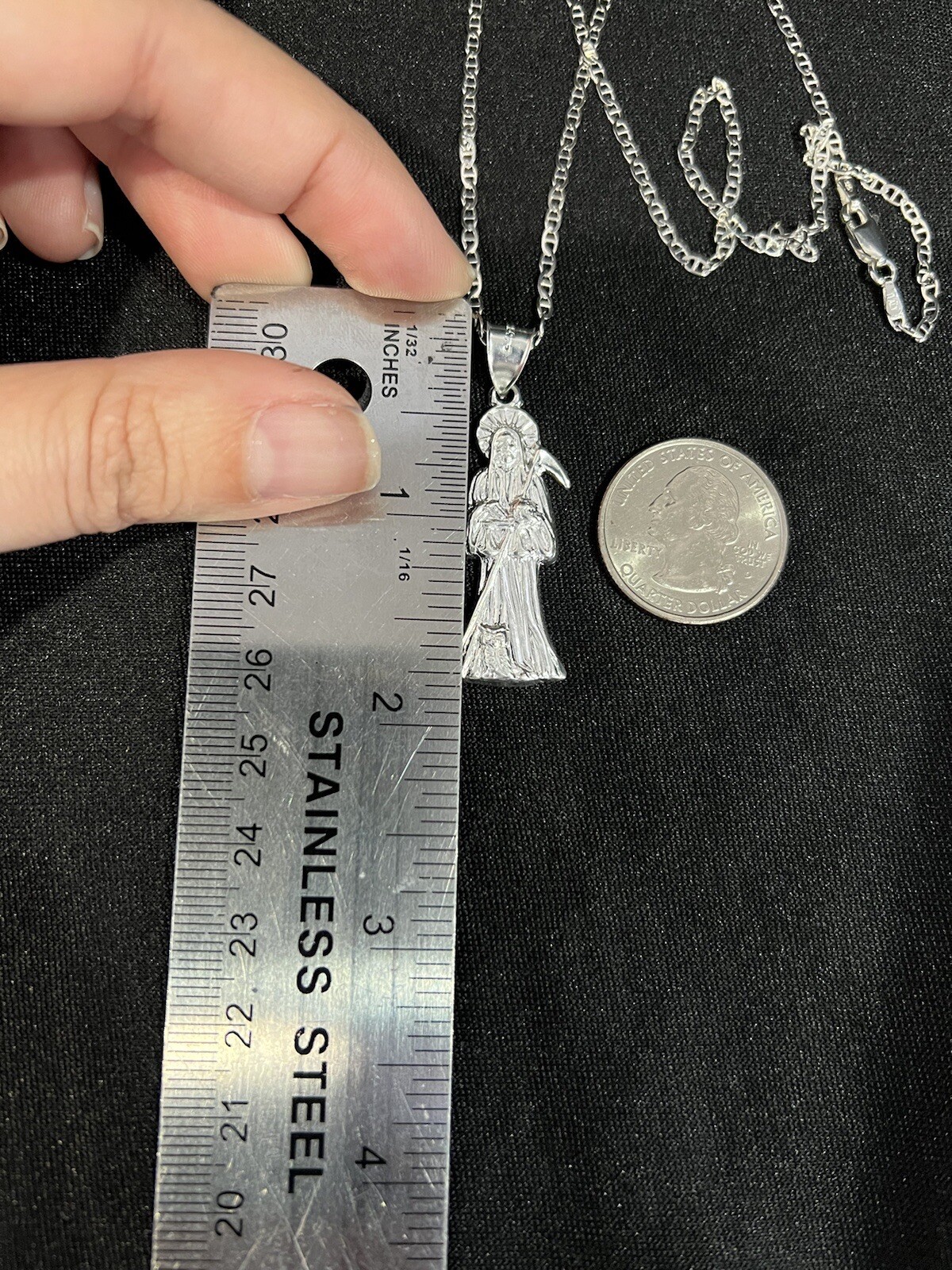925 Sterling Silver Small Santa Muerte Grim Reaper & Mariner Chain 18 20 22 24