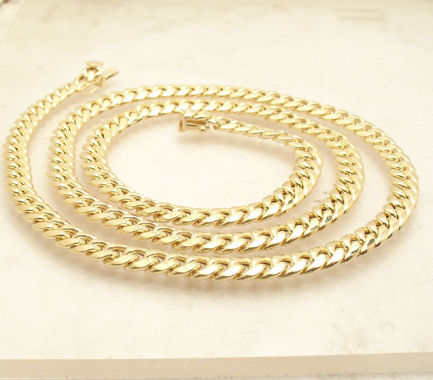 7mm Semi-Solid Tight Cuban Chain Necklace Box Clasp Lock Real 10K Yellow Gold