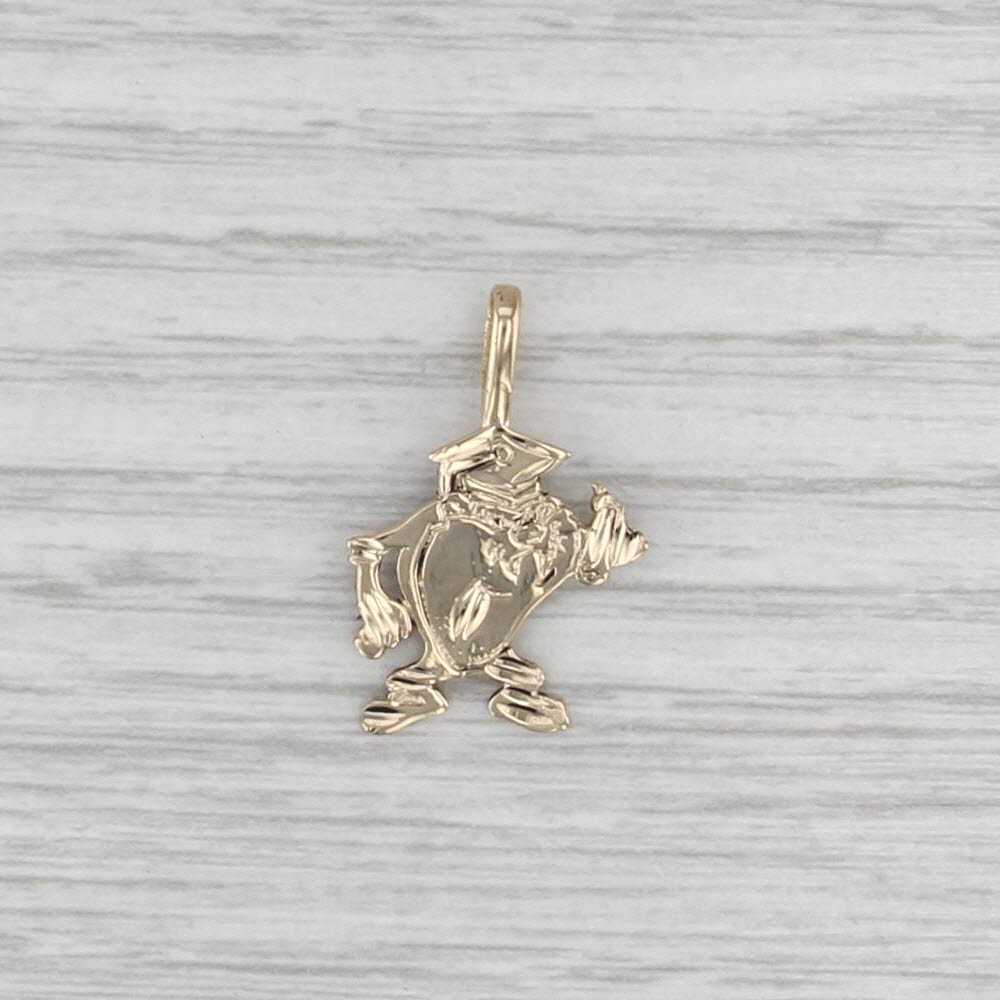 Graduation Cap Taz Pendant 14k Yellow Gold Tasmanian Devil WB Cartoon