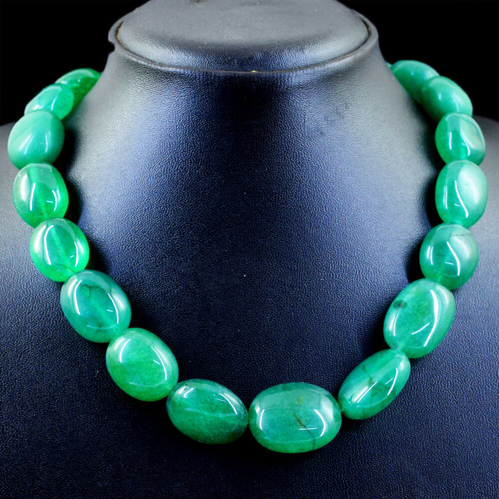Genuine 655.00 Cts Earth Mined Green Emerald Oval Shape Beads Necklace NK17E78