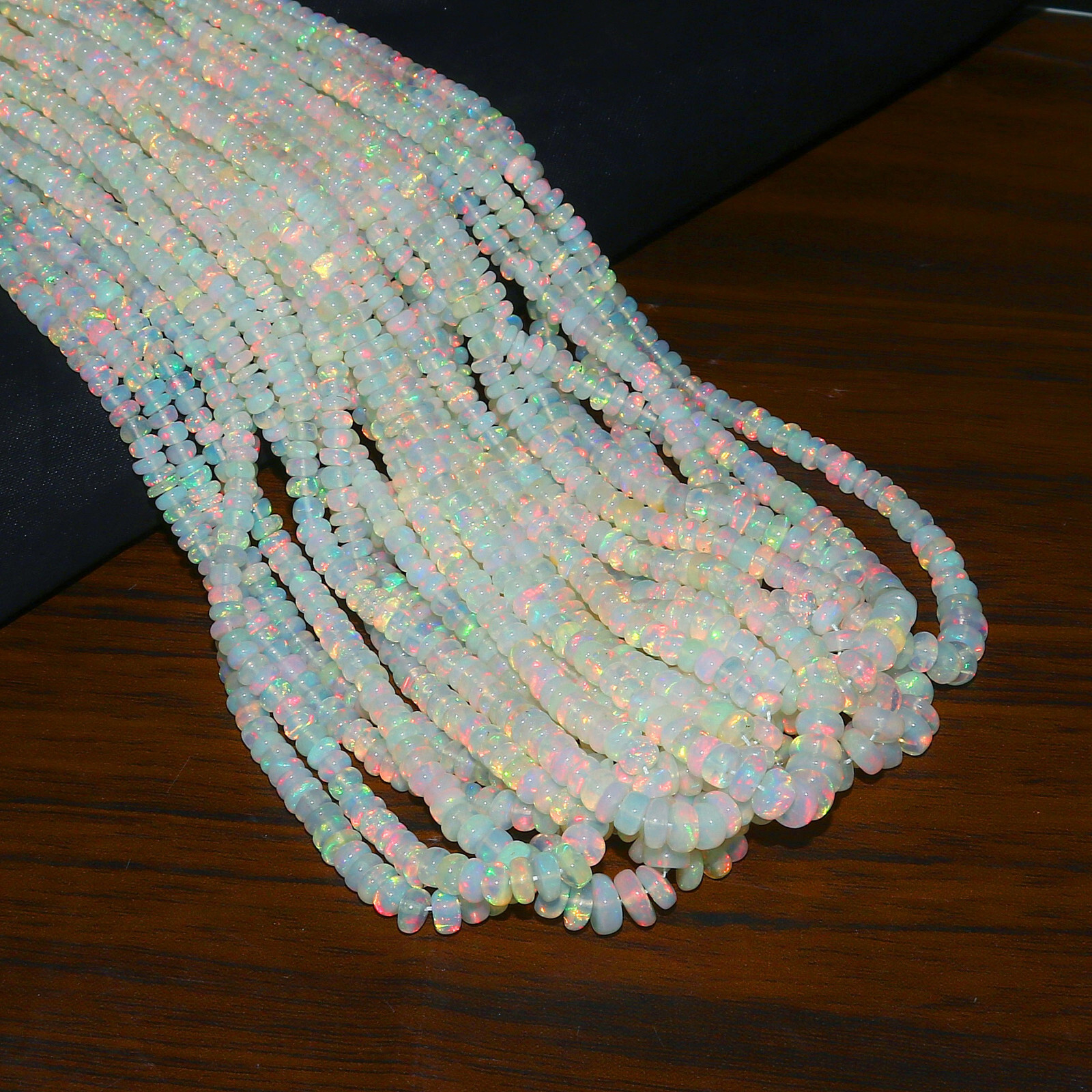 Natural Ethiopian Fire Opal Rondelle Beaded Gemstone 4 Strand Necklace 16 Inches