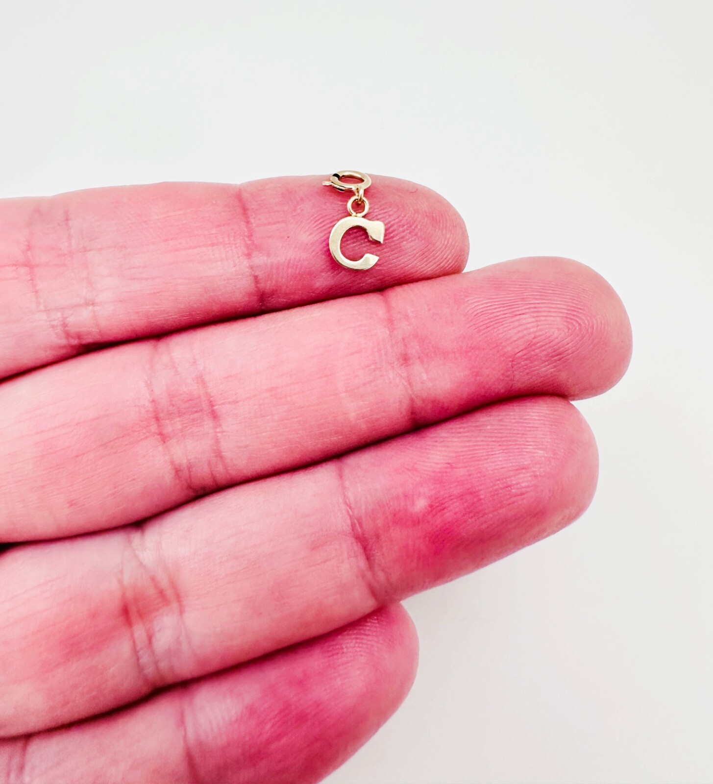 14K Solid Yellow Gold Mini/Very Small ‘C’ Initial Charm Pendant w/Spring Clasp
