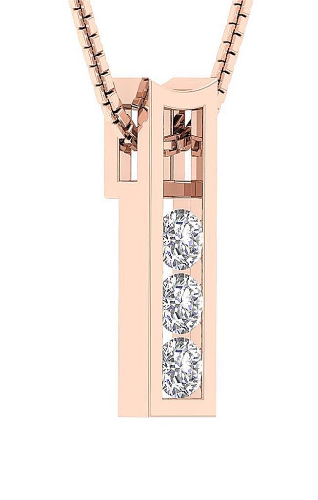 Fashion Pendant Necklace I1 G 1/2Ct 3 Stone Round Diamond 0.70Inch 14K Rose Gold