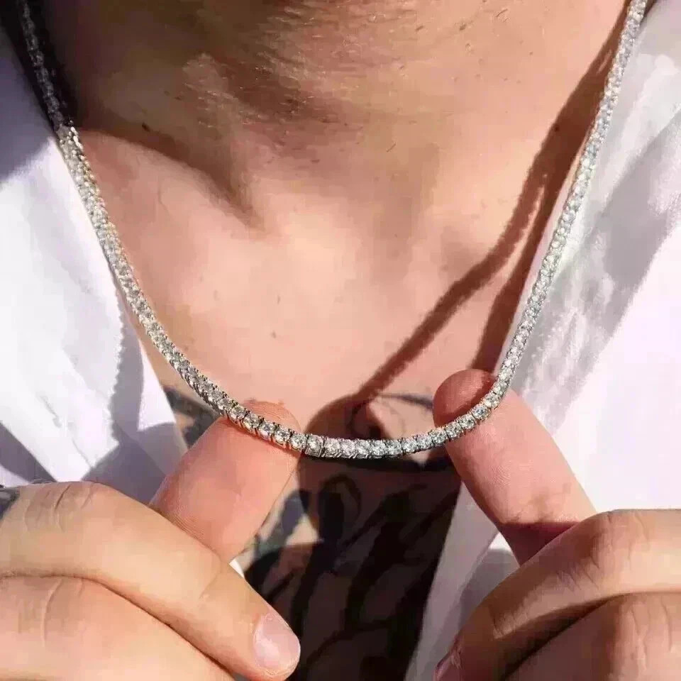 VVS1/D Round Lab Created Diamond 18k White Gold Plated Necklace For Men & Women