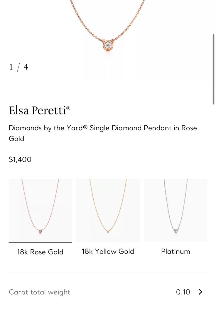 Tiffany and Co Elsa Peretti Rose Gold Single Diamond Necklace
