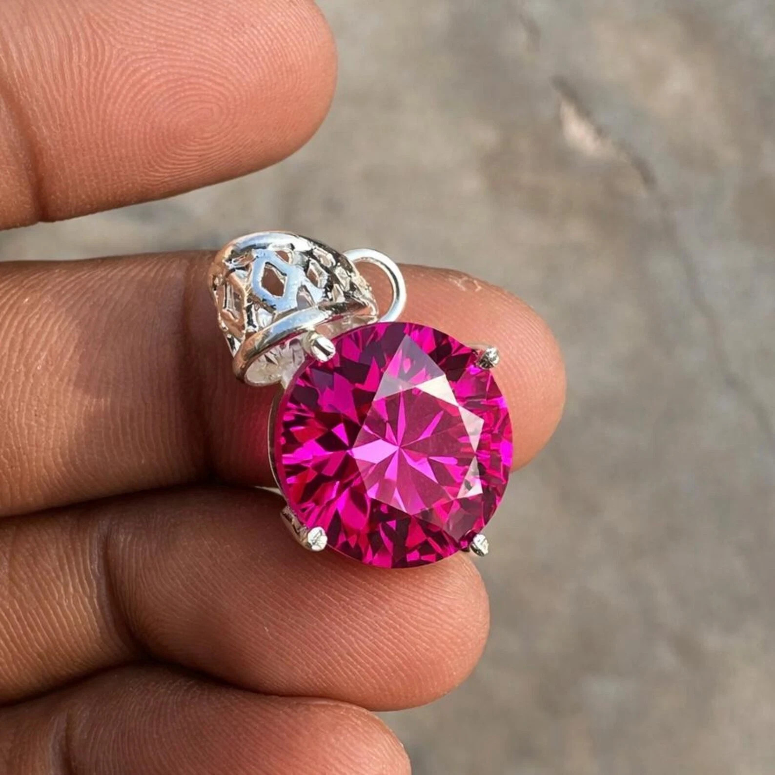 16 Ct A++ Natural Pink Sapphire Round Cut 925 Sterling Silver Gemstone Pendant