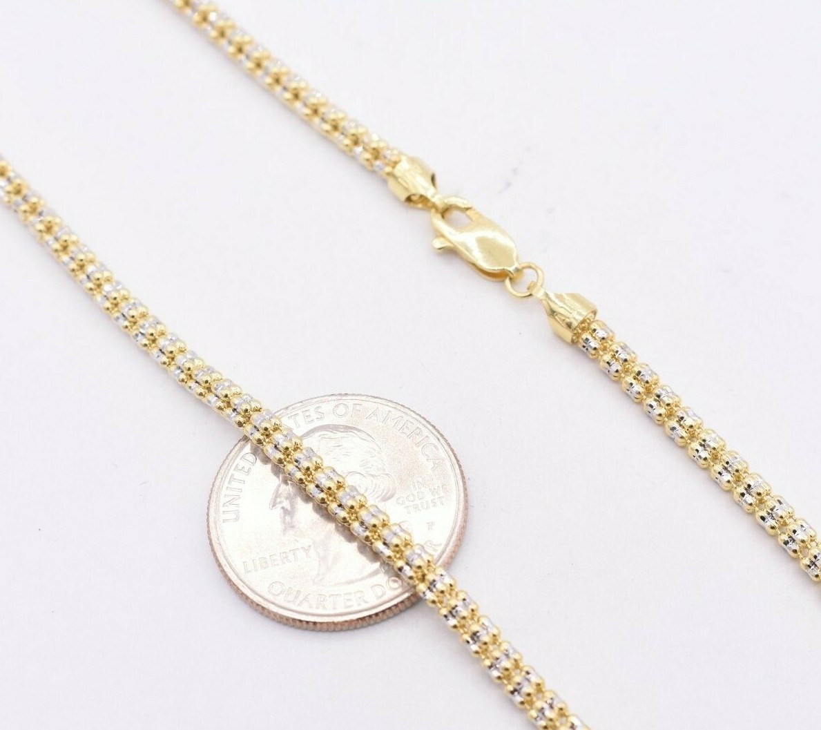 3.5mm Diamond Cut Ice Link Two Tone Chain Real 10K Yellow White Gold