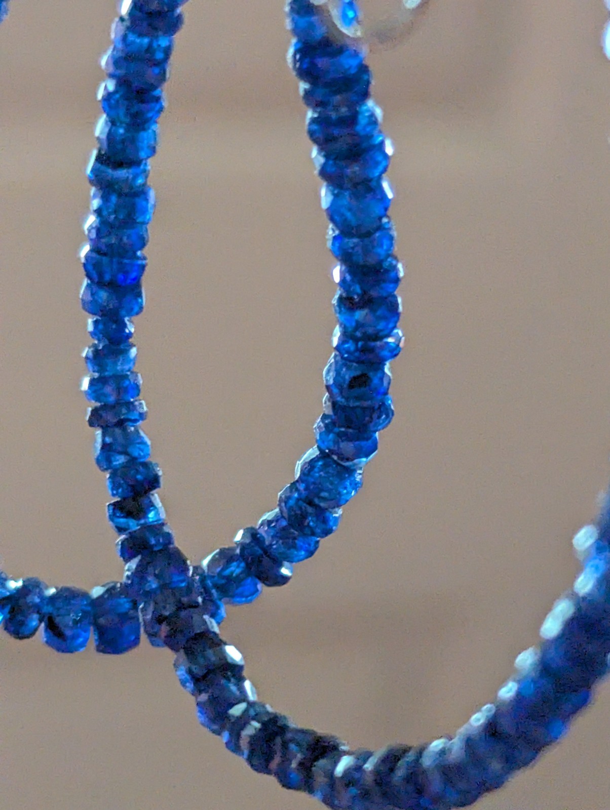 natural blue Sapphire rondelle Bead Necklace 14.15 In 2 x 4mm