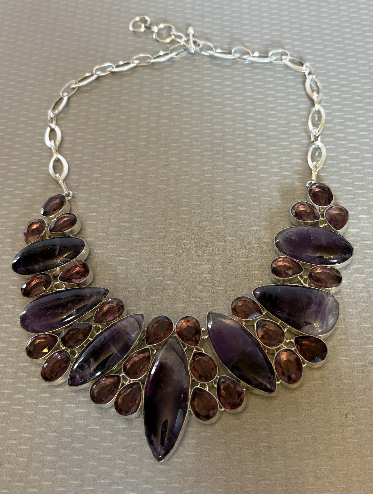 Natural Amethyst Statement Necklace 925 Sterling Silver 200ct Massive Bib Collar