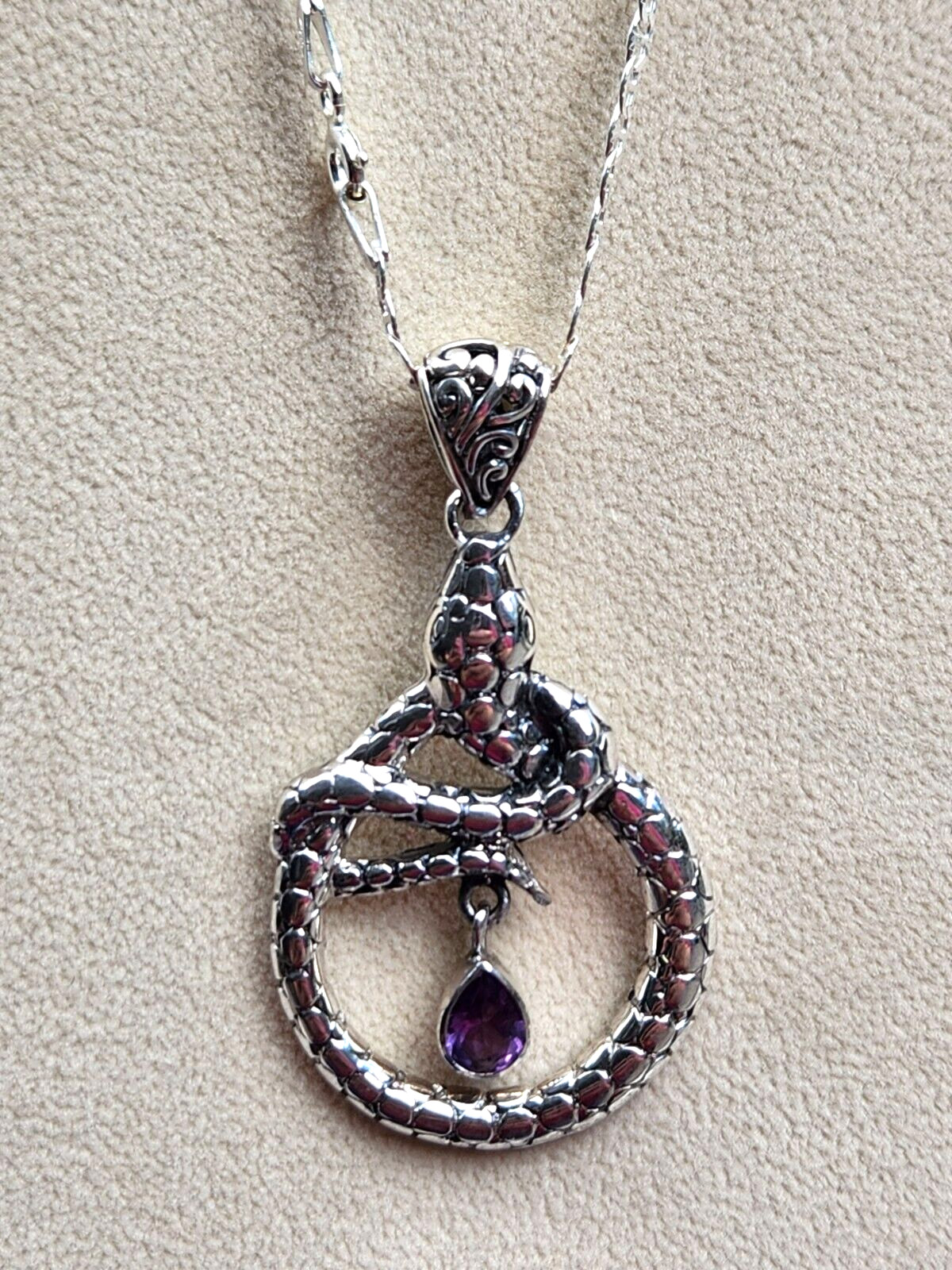 Bali Legacy Amethyst Snake Pendant in Sterling Silver 0.75 ctw 20 Inch 2mm Chain