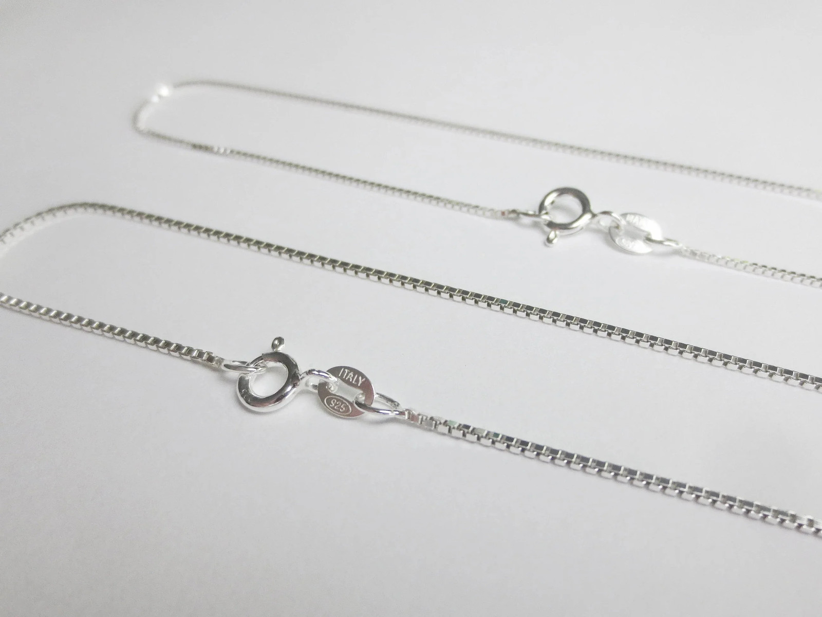925 Sterling Silver Diamond Cut Box Chain Necklace 0.65 0.75 1mm Spring Clasp