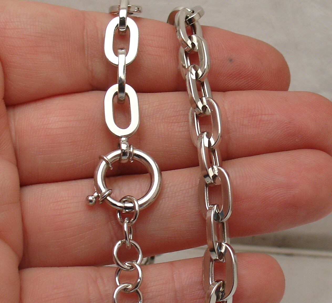 16″ ~ 18″ Adjustable Paper Clip Oval Chain Necklace Anti-Tarnish Real Silver