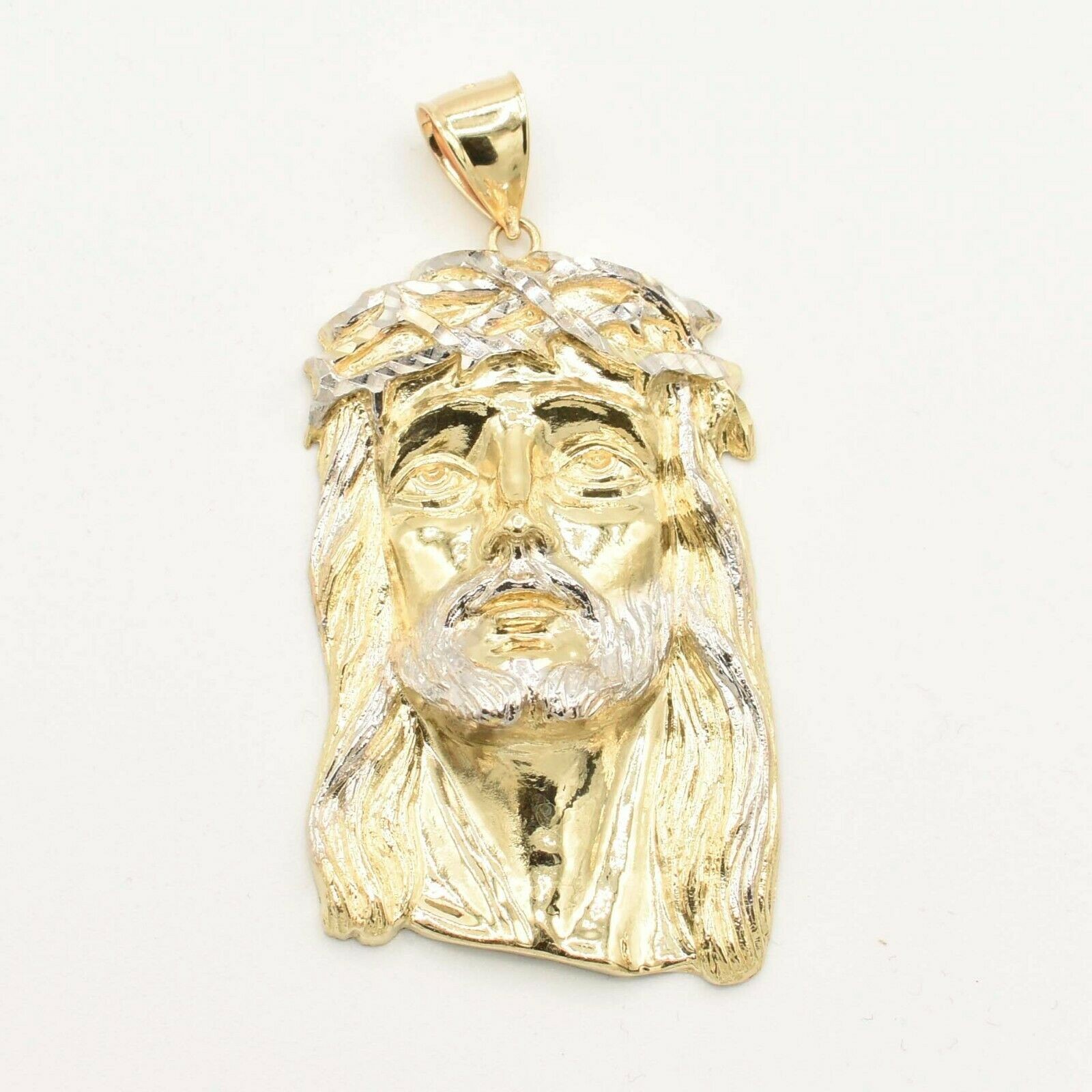3″ Two-Tone Diamond Cut Jesus Pendant Real Solid 10K Yellow White Gold