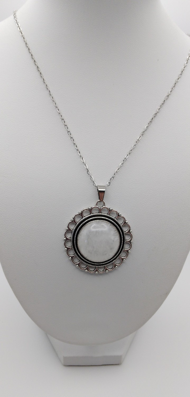 Clear Quartz Gemstone Necklace Silver 17″ NF Birthday Pendant Handmad New Dainty
